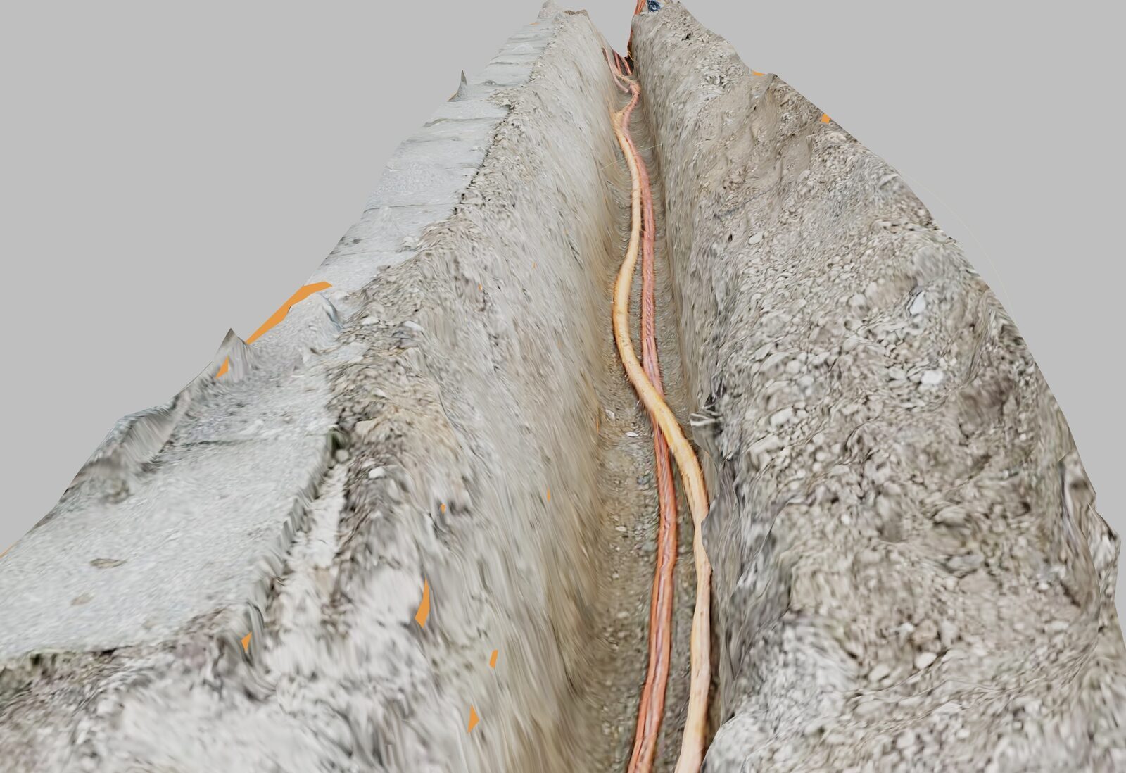 Echter 3D-Scan eines geöffneten Grabens aus der Bauleiter-Günther-Plattform, mit erfasster Kabellage